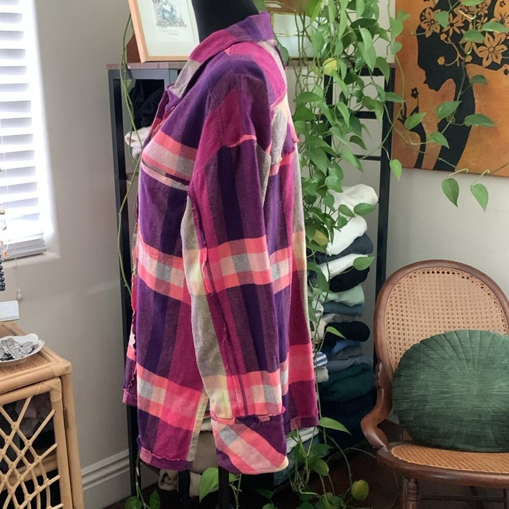 Free People We The Free So Long Summer Preppy Plaid Button Up Boho Flannel Top - Picture 4 of 7